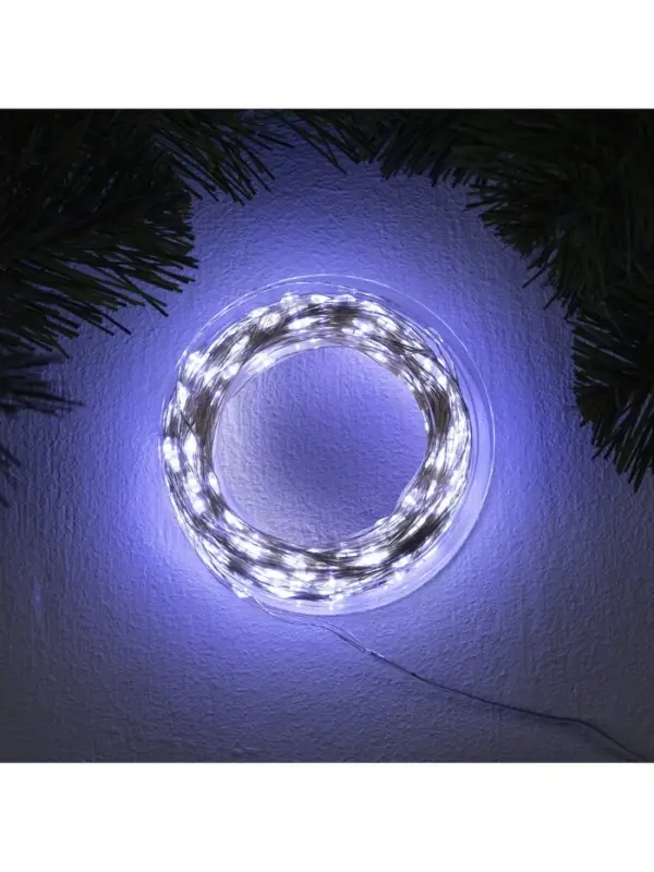 Гирлянда &laquo;Нить&raquo; 50 м роса, IP44, серебристая нить, 500 LED, свечение белое, 8 режимов, 31 В