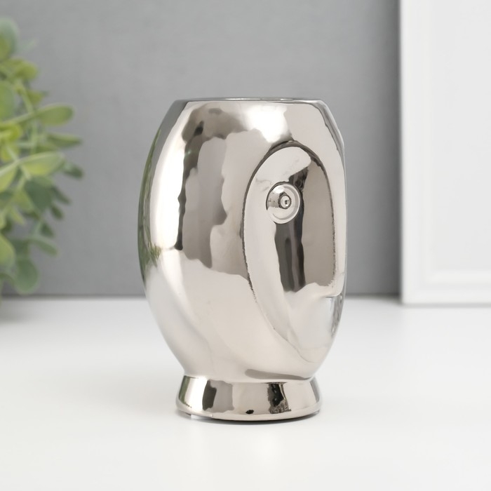 Подсвечник керамика на 1 свечу  Подсвечник керамика на 1 свечу "Сова Сипуха" d=3,5 серебро 9х8,5х12,5 см