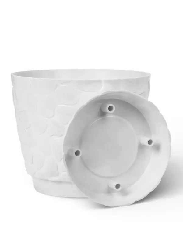 Горшок для цветов с поддоном &laquo;Камешки&raquo;, 8 л, пластиковый, белый