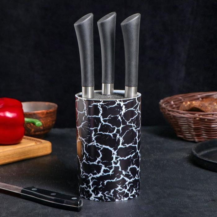 Подставка для ножей с наполнителем Доляна «Кракле», 14×9 см, цвет чёрный Подставка для ножей с наполнителем Доляна «Кракле», 14×9 см, цвет чёрный
