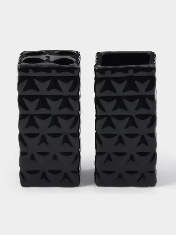 Набор аксессуаров для ванной комнаты &laquo;Ромбы&raquo;, 4 предмета, дозатор 230 мл, мыльница, 2 стакана, чёрный