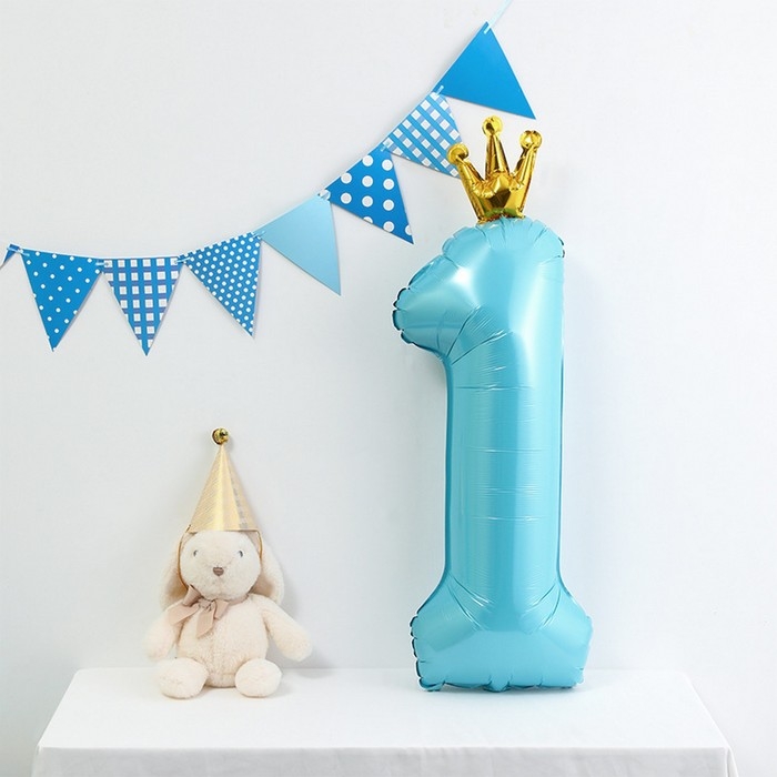 Шар фольгированный 40" &laquo;Цифра 1 с короной&raquo;, цвет голубой