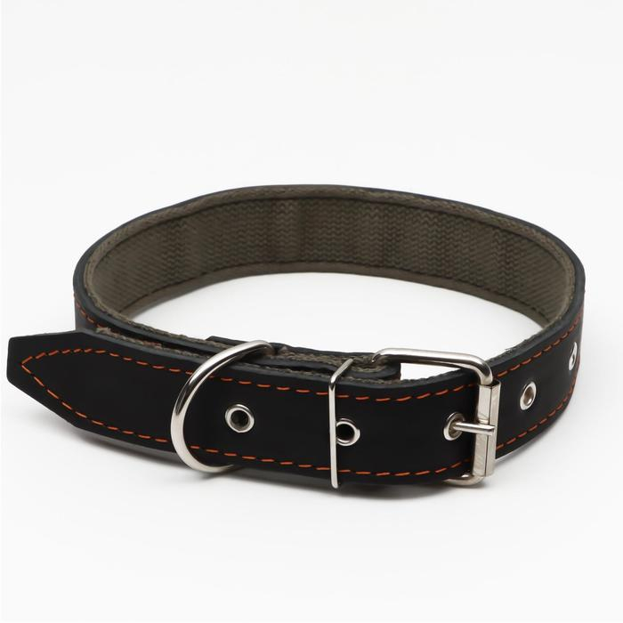 Ошейник комбинированный кожа/брезент, 69 х 3,5 см, украшенный, ОШ 45-60 см, чёрный Ошейник комбинированный кожа/брезент, 69 х 3,5 см, украшенный, ОШ 45-60 см, чёрный