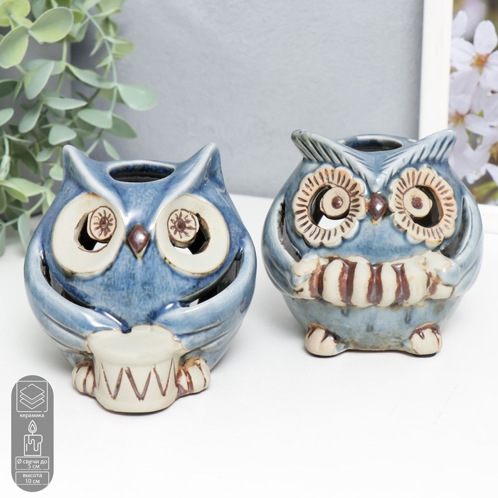 Подсвечник керамика на 1 свечу "Синий филин" МИКС 10х10х10 см
