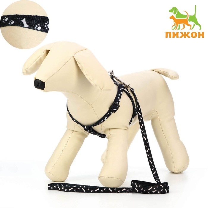 Комплект  Комплект "Классика", капрон, ширина 1 см, шлейка 28-47 см, поводок 120 см, чёрный