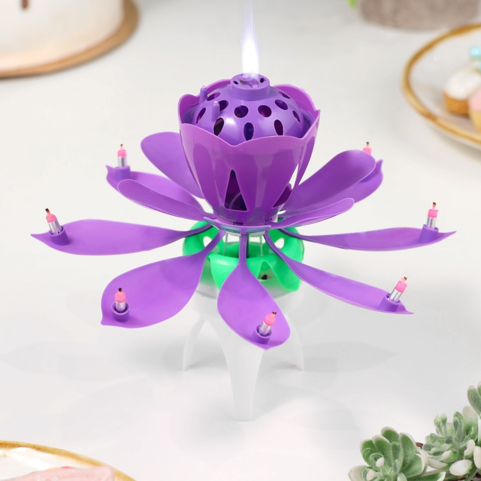 Свеча для торта музыкальная  Свеча для торта музыкальная "Тюльпан", крутящаяся, фиолетовая, 14,5×6 см