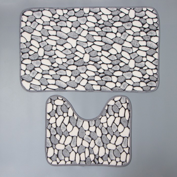 Набор ковриков для ванной и туалета Доляна «Галька», 2 шт, 40×49 см, 50×80 см