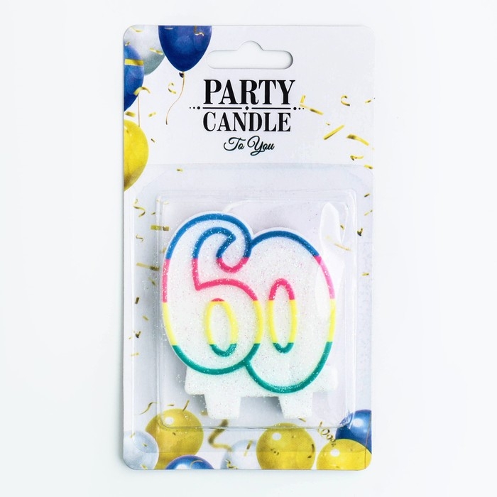 Свеча для торта «Юбилейный ГИГАНТ», цифра  Свеча для торта «Юбилейный ГИГАНТ», цифра "60", ободок цветной, 7,5 см