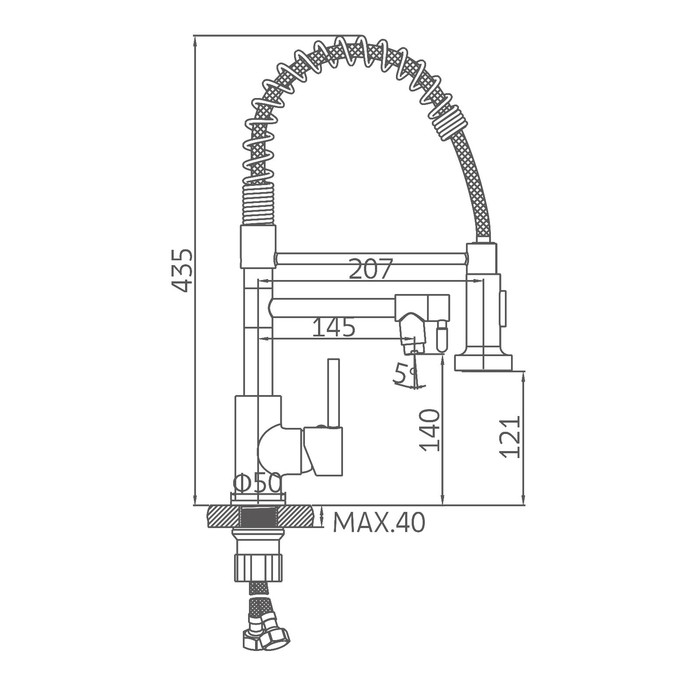 Смеситель для кухни Accoona A5490-7, однорычажный, гибкий излив, хром Смеситель для кухни Accoona A5490-7, однорычажный, гибкий излив, хром