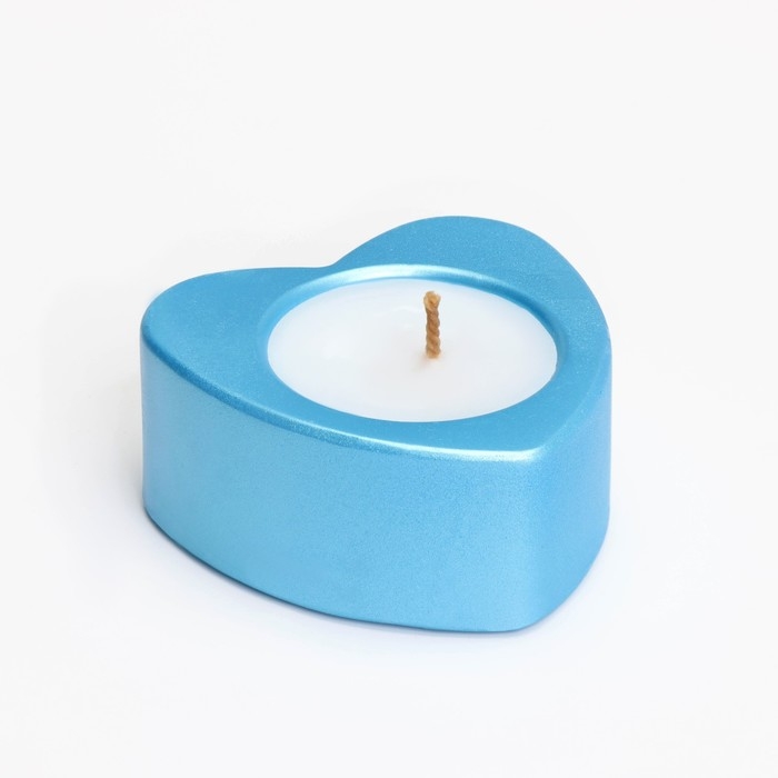 Свеча  Свеча "Сердце малое. Мрамор" в подсвечнике из гипса, 7х3см,голубой