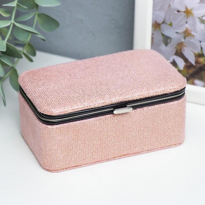 Шкатулка кожзам для украшений  Шкатулка кожзам для украшений "Мелкие квадратики. Розовый" 6х7х12 см