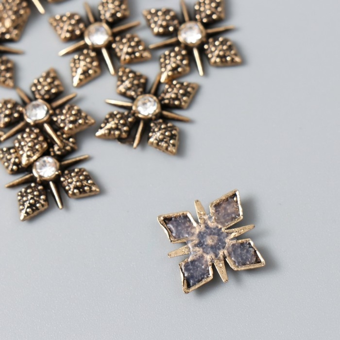 Декор для творчества металл, стразы Декор для творчества металл, стразы "Цветок с лучами" набор 10 шт бронза 1,2х1,2 см