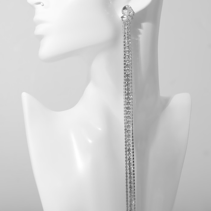 Серьги висячие со стразами «Водопад» овал 3 нити, цвет белый в серебре, 32 см Серьги висячие со стразами «Водопад» овал 3 нити, цвет белый в серебре, 32 см