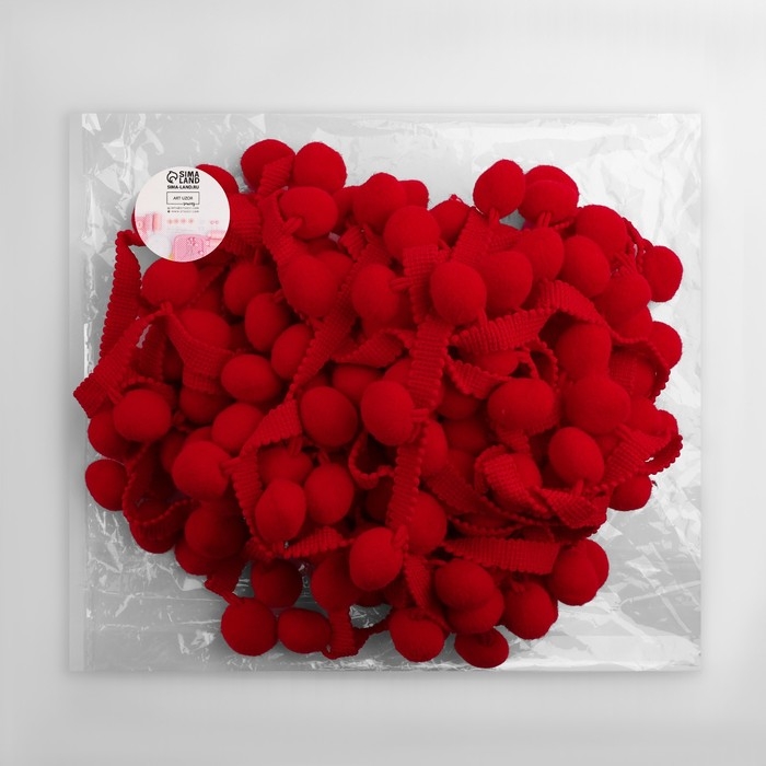 Тесьма декоративная с помпонами, 35 ± 5 мм, 9,1 ± 0,5 м, цвет красный Тесьма декоративная с помпонами, 35 ± 5 мм, 9,1 ± 0,5 м, цвет красный