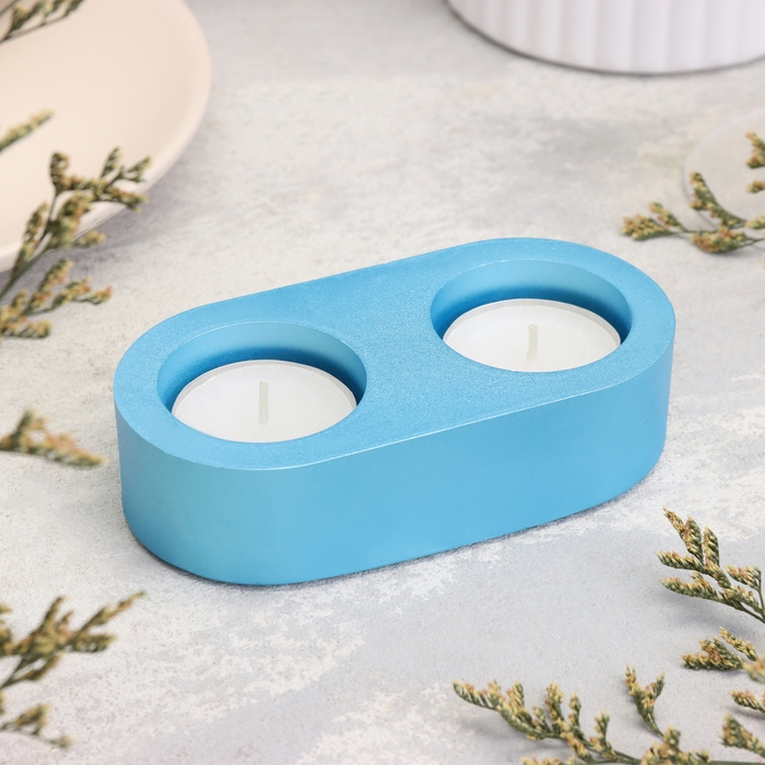 Подсвечник Подсвечник "Мрамор" из гипса для двух свечей овальный, 12х6х3см, голубой