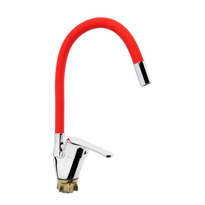 Смеситель для кухни Accoona A4844N, однорычажный, силиконовый излив, силумин, красный/хром Смеситель для кухни Accoona A4844N, однорычажный, силиконовый излив, силумин, красный/хром