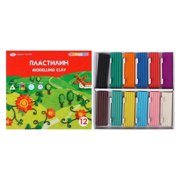 Пластилин Пластилин "Цветик", 12 цветов, 180 г, со стеком