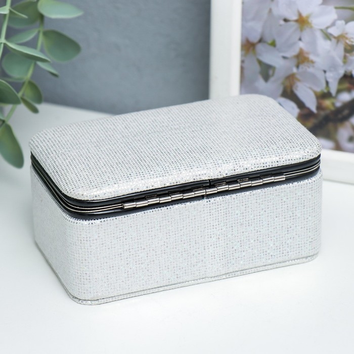 Шкатулка кожзам для украшений  Шкатулка кожзам для украшений "Мелкие квадратики. Серебро" 6х7х12 см