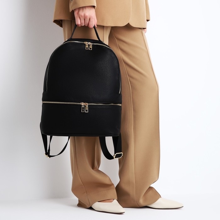 Рюкзак женский из искусственной кожи на молнии, 2 кармана, цвет чёрный Рюкзак женский из искусственной кожи на молнии, 2 кармана, цвет чёрный