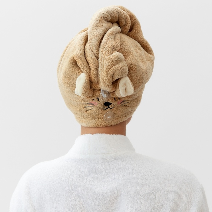 Полотенце-чалма для сушки волос Этель Полотенце-чалма для сушки волос Этель "Милашка", цвет коричневый, 65х25 см, 100% п/э