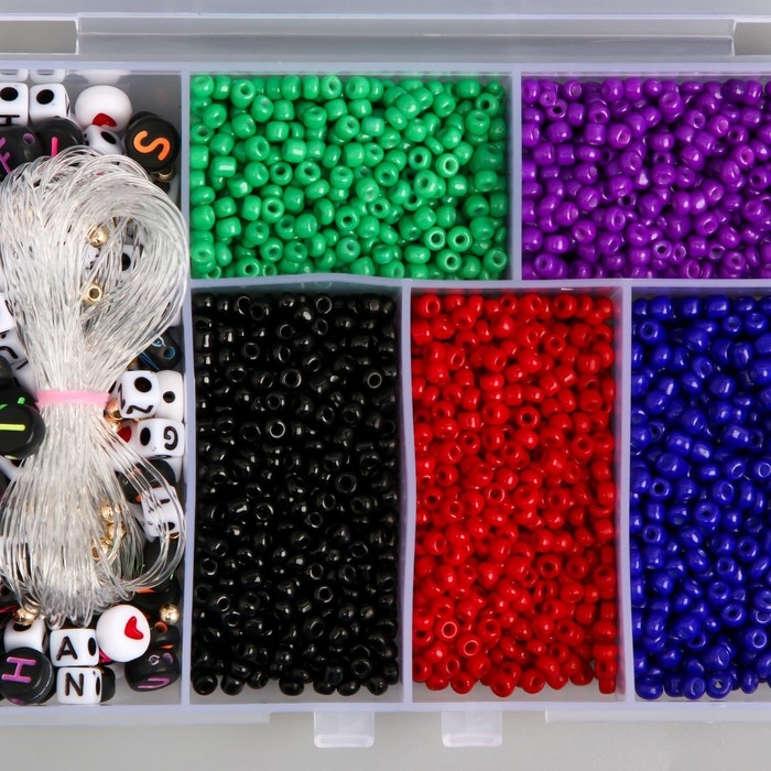 Бисер стекло 8/0 в шкатулке  Бисер стекло 8/0 в шкатулке "Тёмный" бусины + нить 0,8 мм 5 м 12х8,4х2,2 см