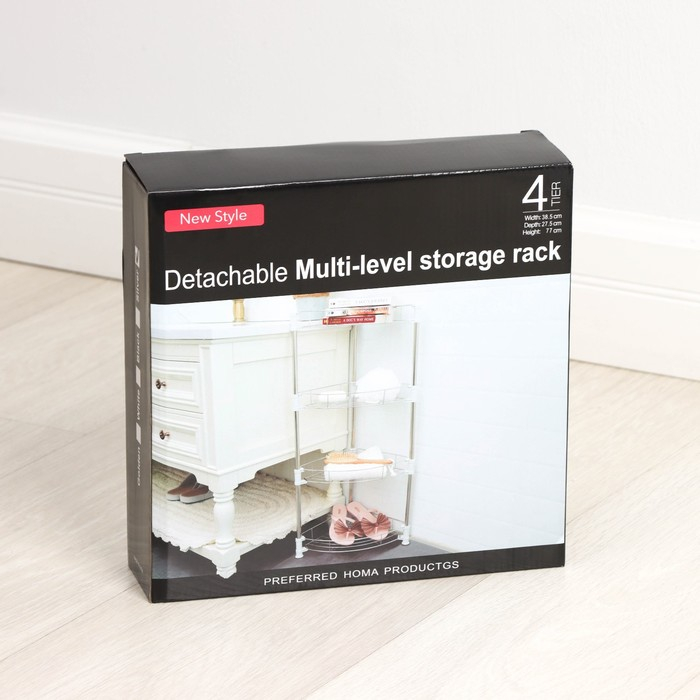 Этажерка настольная угловая 4-х секционная, 38,5×27,5×77 см, цвет хром Этажерка настольная угловая 4-х секционная, 38,5×27,5×77 см, цвет хром