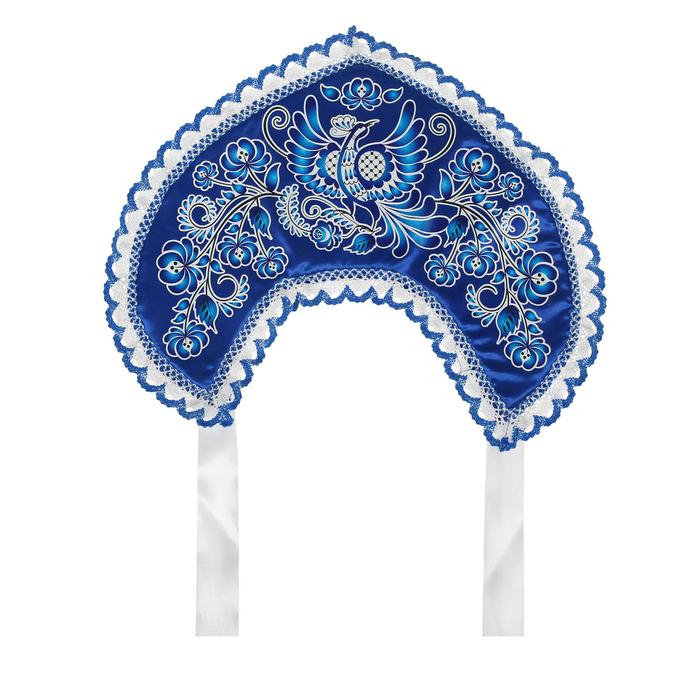 Кокошник «Птица», атлас, цвет синий Кокошник «Птица», атлас, цвет синий