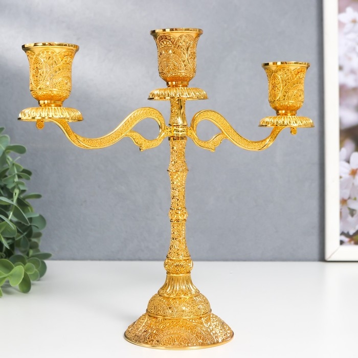 Подсвечник металл на 3 свечи Подсвечник металл на 3 свечи "Раджа" золото 22,5х8х24 см