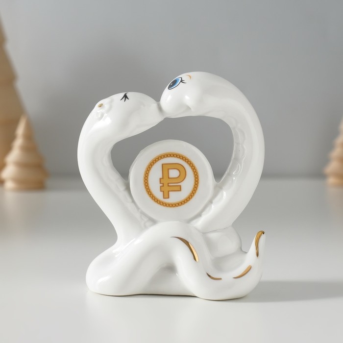Сувенир керамика Сувенир керамика "Две змейки целуются, с рублём" с золотом 3,5х7,5х8 см
