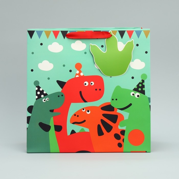 Пакет подарочный, упаковка, &laquo;Динозавр: Весёлый праздник&raquo;, 26.5 х 26.5 х 13 см,
