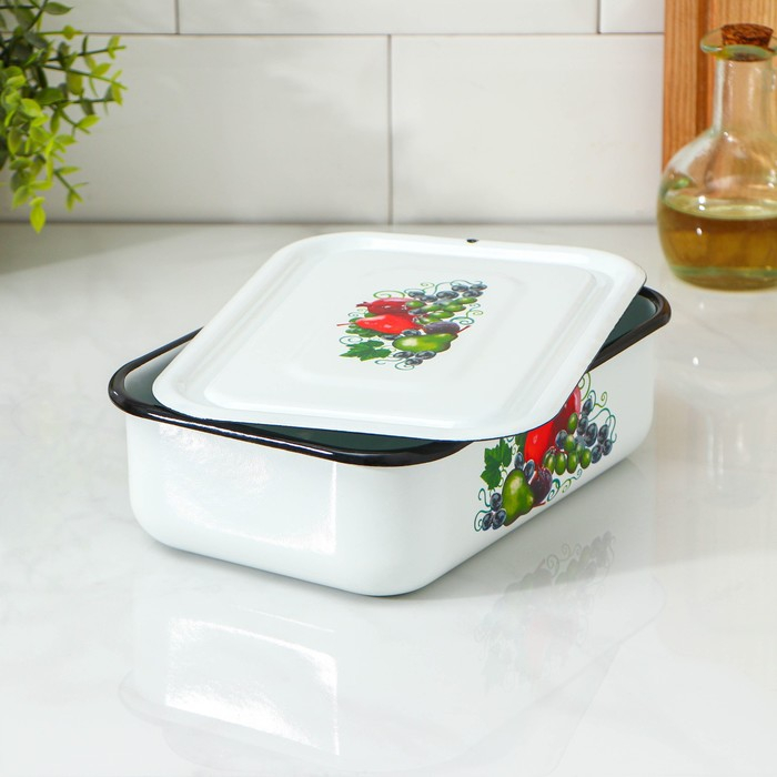 Контейнер металлический с крышкой, 1,5 л, деколь МИКС, цвет белый Контейнер металлический с крышкой, 1,5 л, деколь МИКС, цвет белый