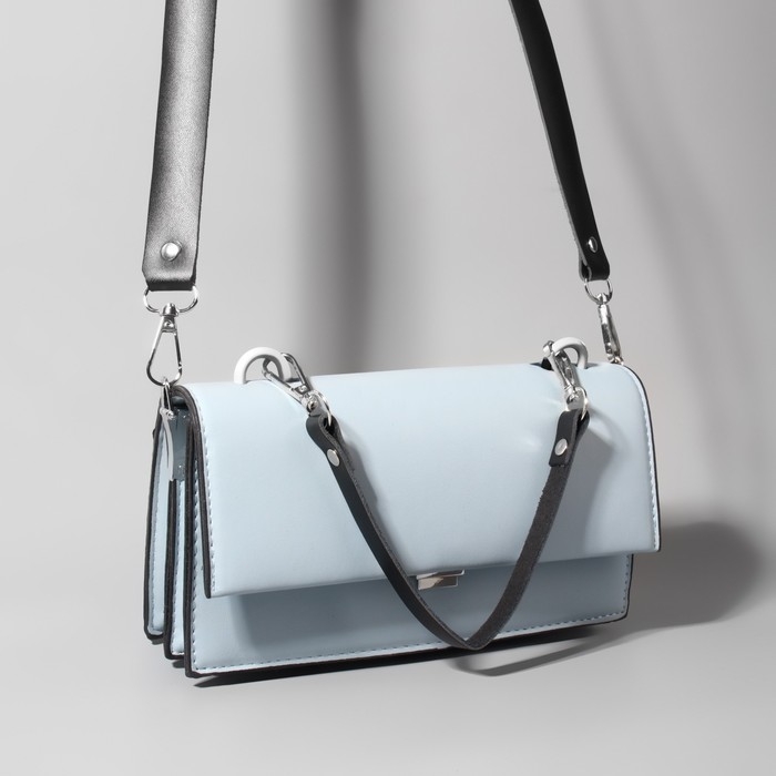 Ручка для сумки из натуральной кожи, с карабинами, 30 ± 2 см × 1,2 см, цвет чёрный/серебряный Ручка для сумки из натуральной кожи, с карабинами, 30 ± 2 см × 1,2 см, цвет чёрный/серебряный