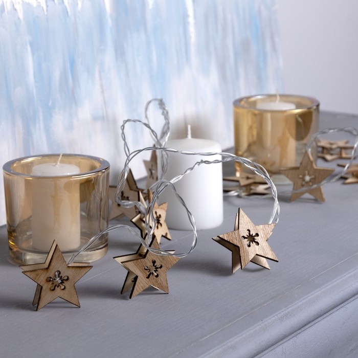 Гирлянда «Нить» 2.5 м с насадками «Звезда», IP20, прозрачная нить, 10 LED, батарейки AAх2 (нет в комплекте), свечение тёплое белое Гирлянда «Нить» 2.5 м с насадками «Звезда», IP20, прозрачная нить, 10 LED, батарейки AAх2 (нет в комплекте), свечение тёплое белое