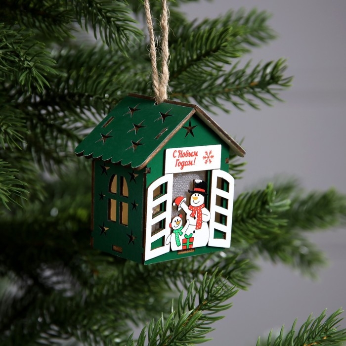 Ёлочная игрушка «Дом снеговиков», от батареек, свечение тёплое белое Ёлочная игрушка «Дом снеговиков», от батареек, свечение тёплое белое