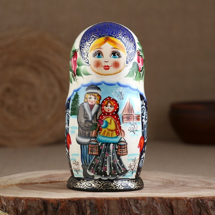 Матрёшка «Парочка», красный  платок,5 кукольная,  люкс Матрёшка «Парочка», красный  платок,5 кукольная,  люкс