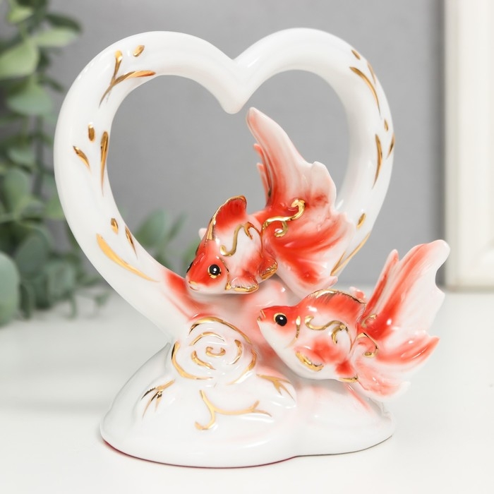 Сувенир керамика Сувенир керамика "Золотые рыбки в сердце" МИКС 12х7,5х12 см