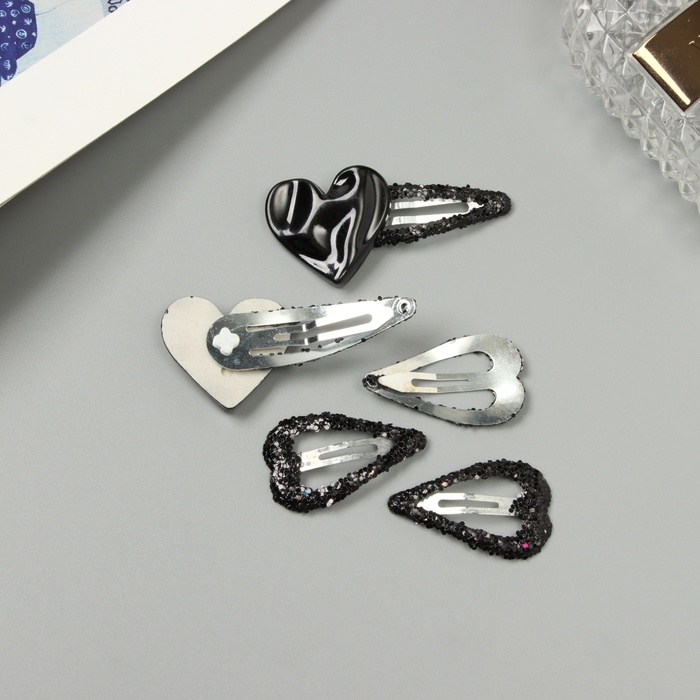 Невидимка для волос  Невидимка для волос "Беатрис" (набор 5 шт) сердце, 3,5 и 6 см, чёрный