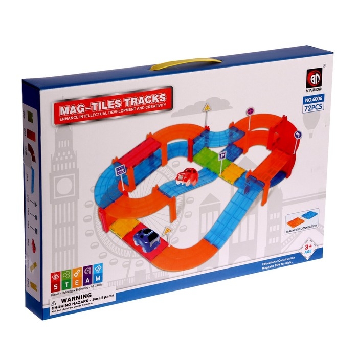 Конструктор магнитный «Магический трек», машинка ездит от батареек, 72 детали Конструктор магнитный «Магический трек», машинка ездит от батареек, 72 детали