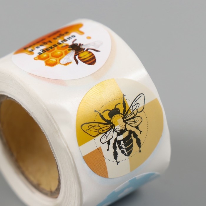 Наклейка бумага Наклейка бумага "Медведь и мёд" d=2,5 см 252 шт в рулоне