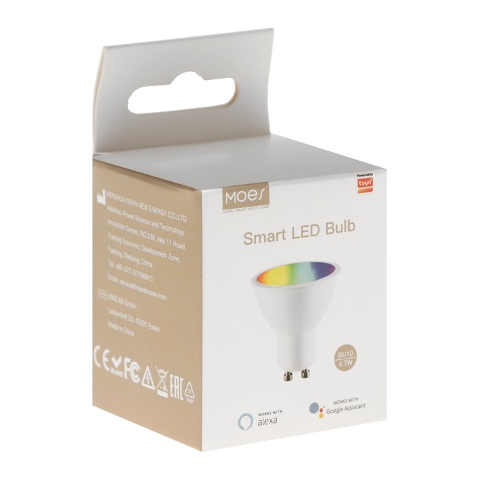 Умная лампочка MOES WB-TD-RWW-GU10, Wi-Fi, GU10, 4.7Вт, 345 Лм, разноцветная