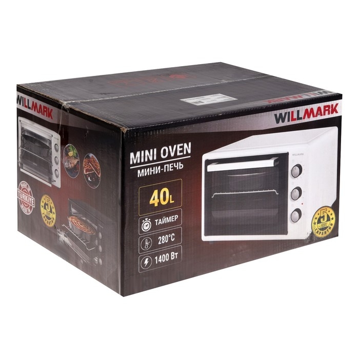 Мини-печь WILLMARK WOF-405BL, 1400 Вт, 40 л, таймер, до 300°С, чёрная