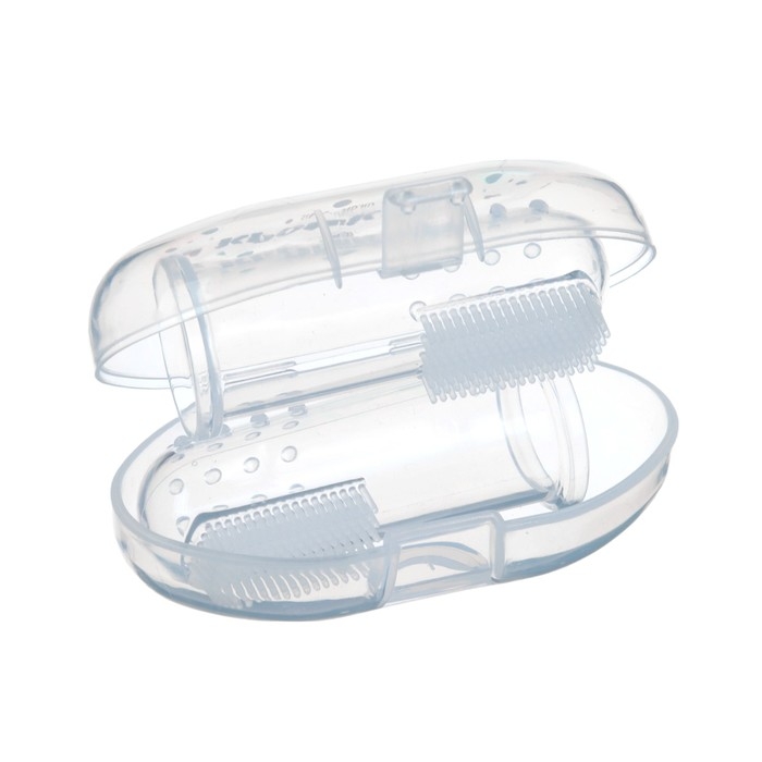 Детская зубная щетка на палец, прорезыватель, 2 шт., в прозрачном контейнере, силиконовая Детская зубная щетка на палец, прорезыватель, 2 шт., в прозрачном контейнере, силиконовая