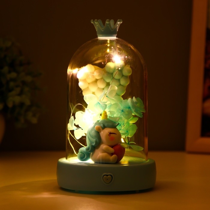 Ночник музыкальный колба Ночник музыкальный колба "Единорог" LED 3хААА голубой 9,5х9,5х16 см