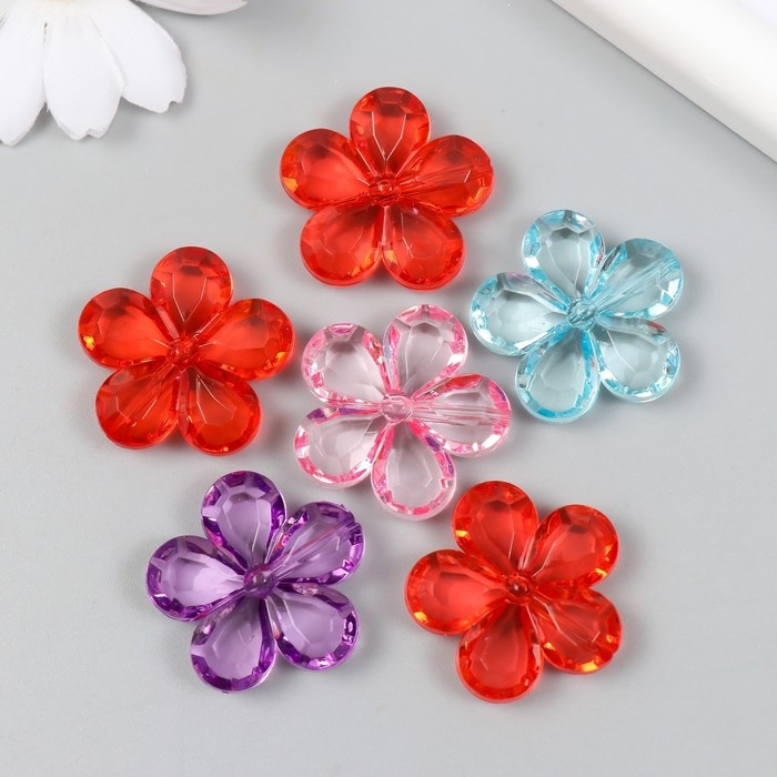 Бусины для творчества пластик Бусины для творчества пластик "Цветы с гранями" прозрачные набор 20 гр 0,7х2,9х2,9 см