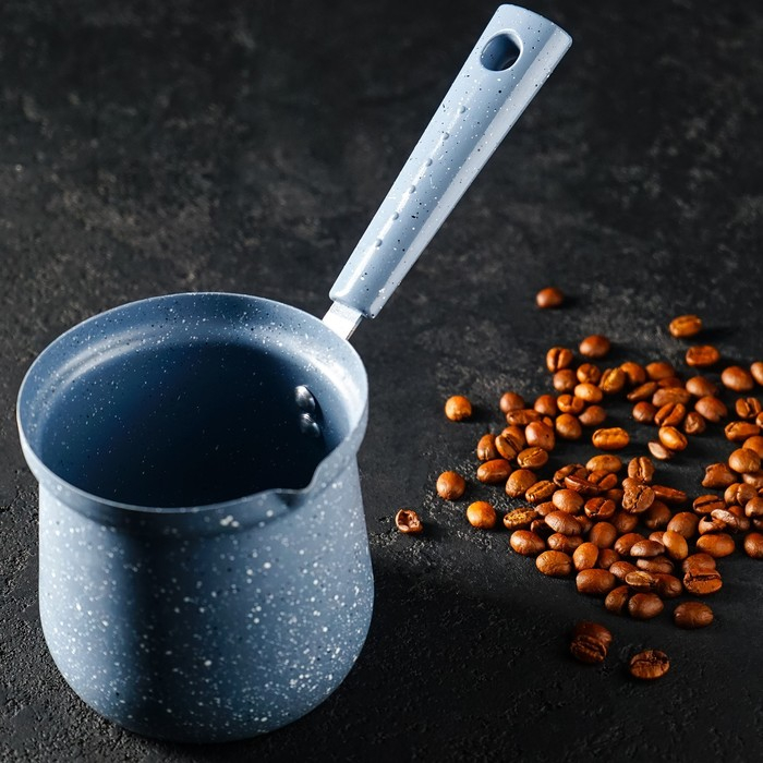 Турка Доляна «Мрамор грэй», 450 мл, d=9 см, 20×9×14 см, пластиковая ручка, антипригарное покрытие, индукция, цвет серый Турка Доляна «Мрамор грэй», 450 мл, d=9 см, 20×9×14 см, пластиковая ручка, антипригарное покрытие, индукция, цвет серый