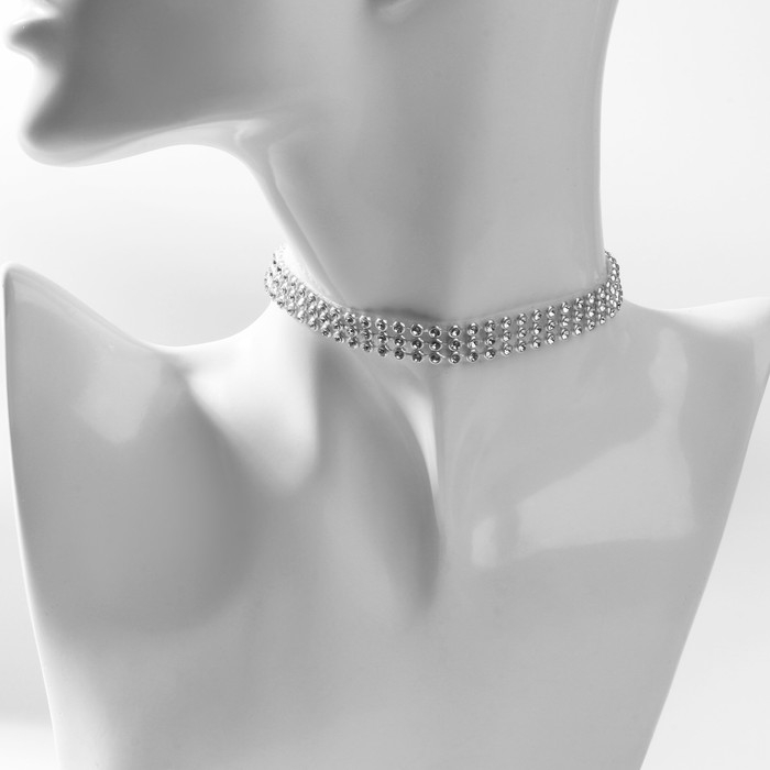 Чокер «Сетка» со стразами, узкий, цвет белый в серебре, 32 см Чокер «Сетка» со стразами, узкий, цвет белый в серебре, 32 см
