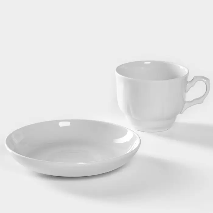 Чайная пара Добрушский завод &laquo;Бельё&raquo;, 2 предмета: чашка 240 мл, блюдце d=14.8 см, фарфор, белая