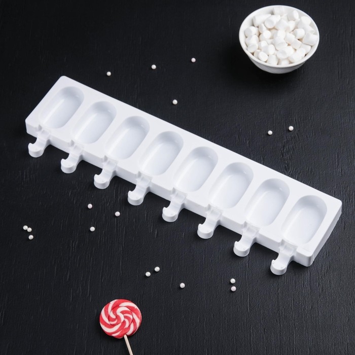 Форма для мороженого Доляна «Эскимо», силикон, 42×12 см, 8 ячеек (6,8×3,8 см), цвет МИКС Форма для мороженого Доляна «Эскимо», силикон, 42×12 см, 8 ячеек (6,8×3,8 см), цвет МИКС