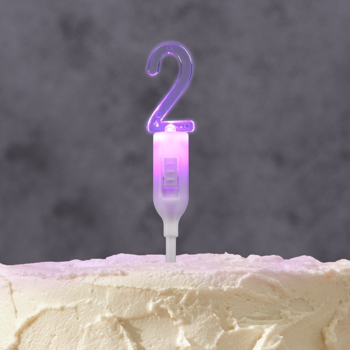 Светодиодная свеча  Светодиодная свеча "Цифра 2", 14.5 см, от батареек LR1130х3 (в комплекте), свечение мульти (RGB)