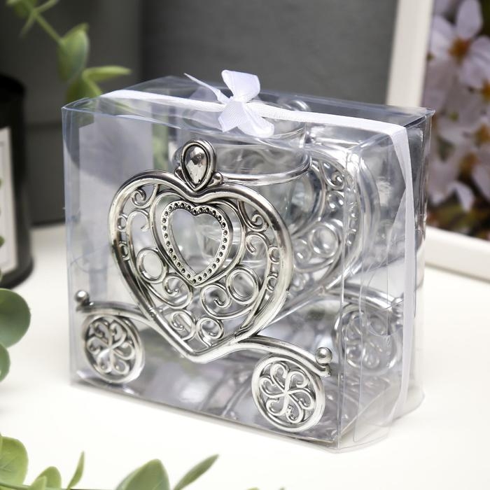 Подсвечник пластик, стекло Подсвечник пластик, стекло "Карета" серебро 9,5х10х6 см